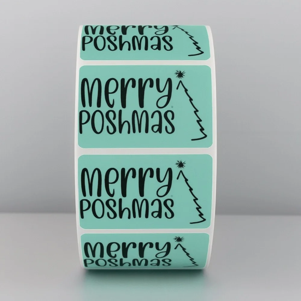 Merry Poshmas Stickers | Green Holiday Poshmark Christmas Packaging Labels - Picture 4 of 11